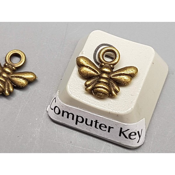 Tiny Bee Charm, ant bronze plate, 11mm, double sided