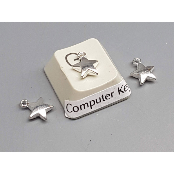 Charm, Tiny Star, silver plate, same both sides, 7mm