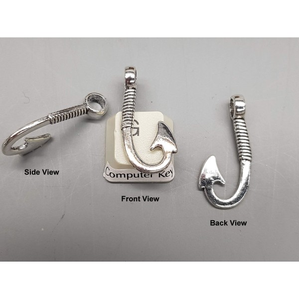 Fish Hook pendant, antiqued silver plate, large hole