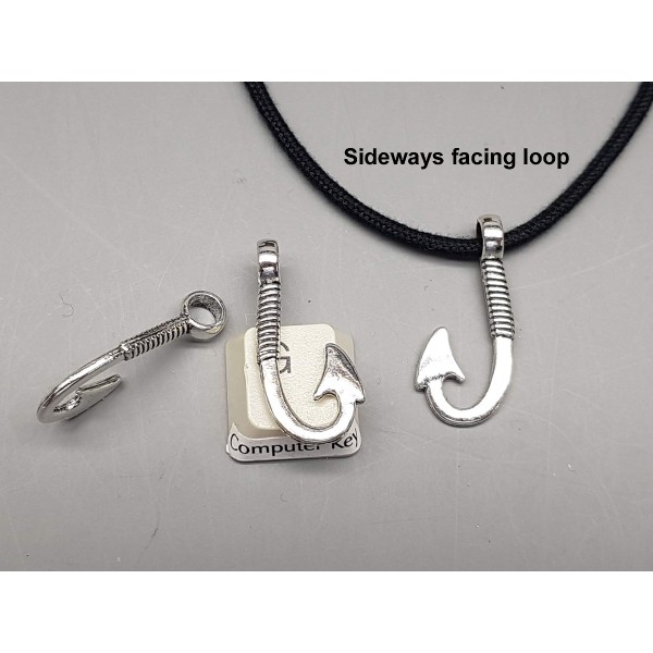 Fish Hook pendant, antiqued silver plate, large hole