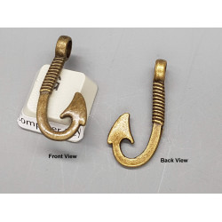 Fish Hook pendant, antiqued bronze, large hole