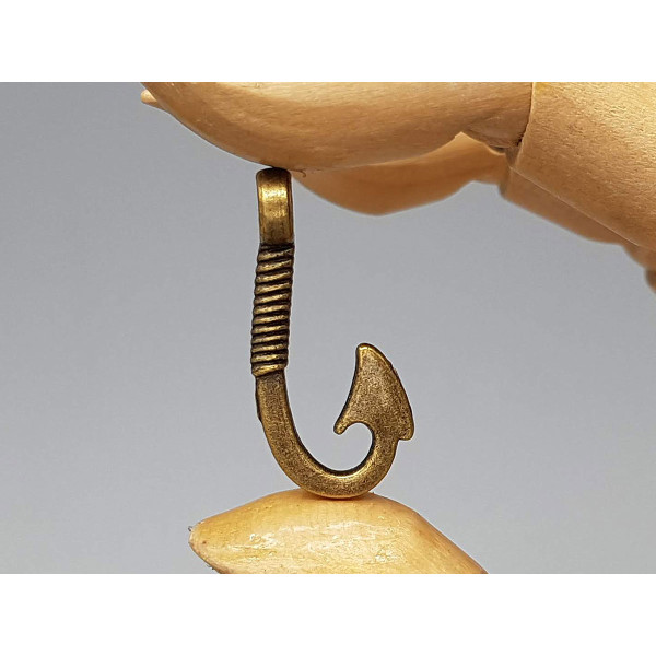 Fish Hook pendant, antiqued bronze, large hole