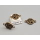 Connector, 2 loops, round with spirals, antiqued bronze