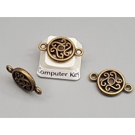 Connector, 2 loops, round with spirals, antiqued bronze