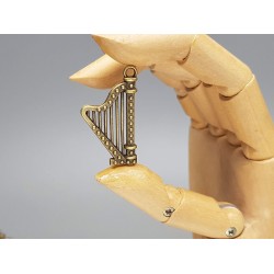 Music pendant / charm, Harp, antiqued bronze plate