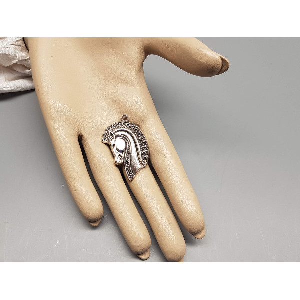 Horse Head pendant, antiqued silver plate