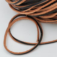 3.0mm wide flat Leather Cord, Dark Brown per metre