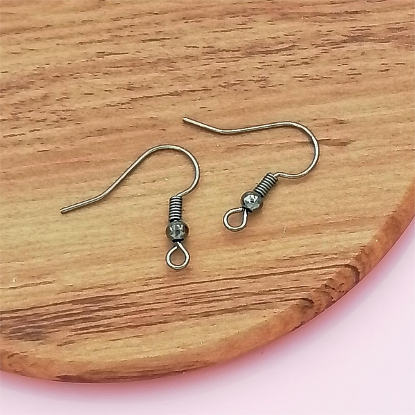 Earring hook with ball & coil, NF gunmetal black plate, per pair