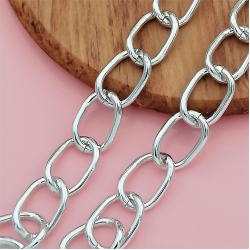 Chain by the meter, Aluminium, Oval Curb, 10x15mm, Silver