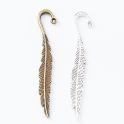 Bookmark, dainty feather, antiqued bronze, 8cm, each