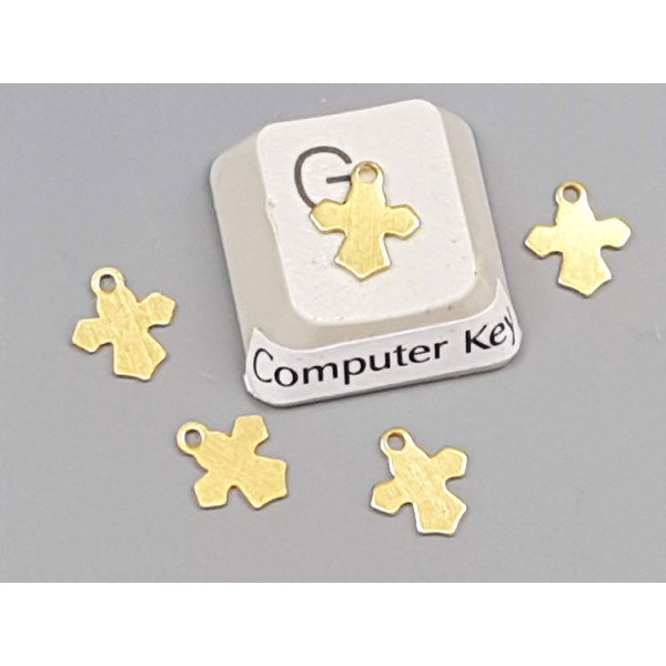 Tiny cross charm, brass, 8mm