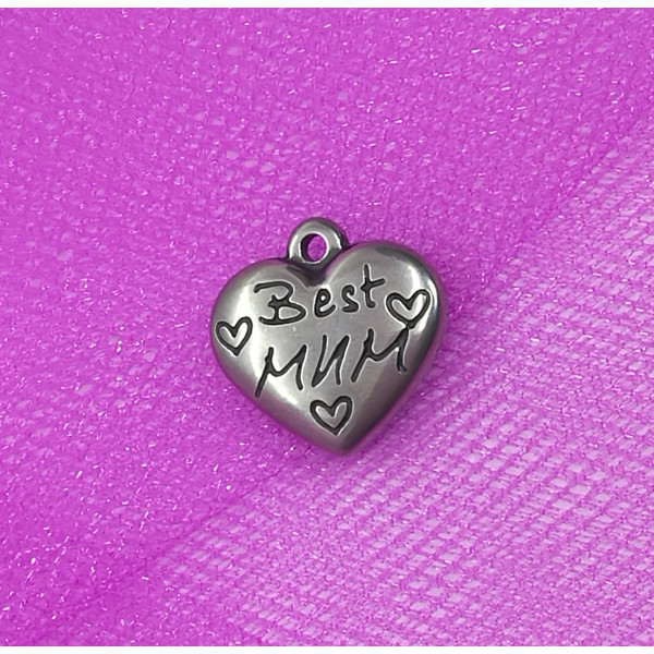 Pendant, Charm, heart with Mother theme, 316 stainless Steel