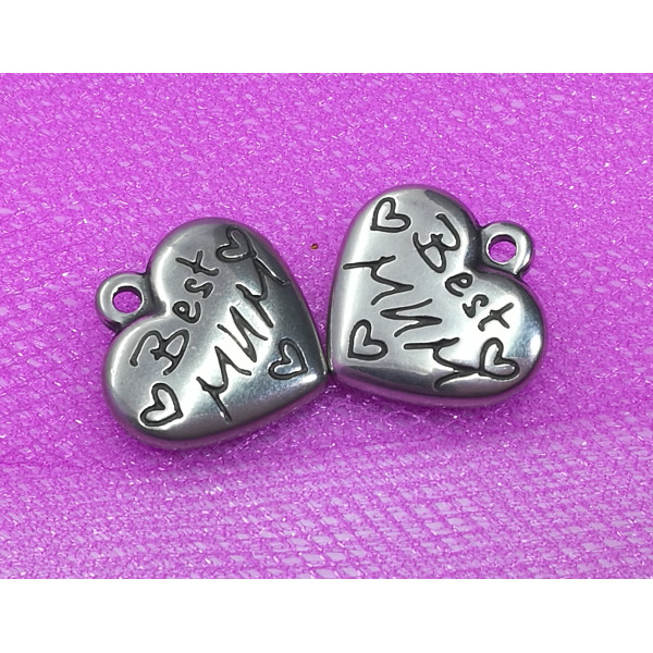 Pendant, Charm, heart with Mother theme, 316 stainless Steel