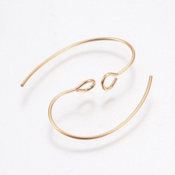 Earring hook, Gold, 304 stainless steel, pair