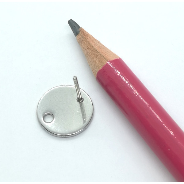 Post, 12mm Flat Round Pad with hole, Stainless Steel, per pair