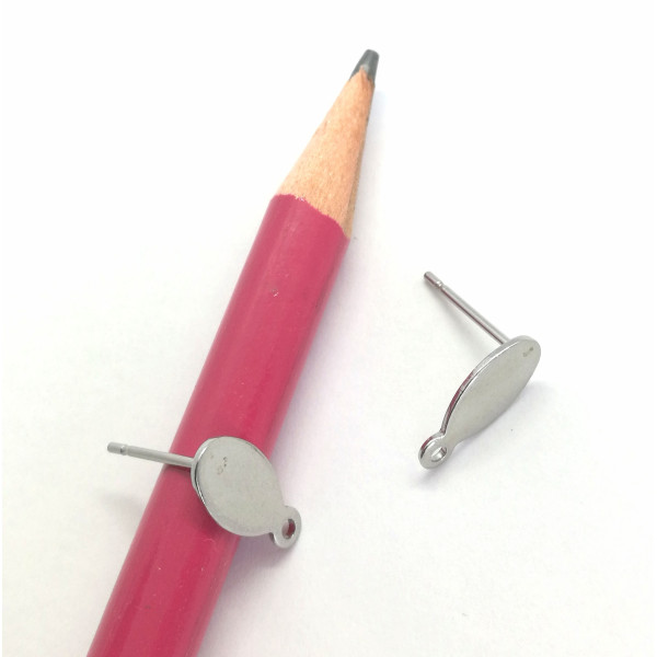 Post, Flat 12x6 mm Oval Pad with hole, Stainless Steel, per pair