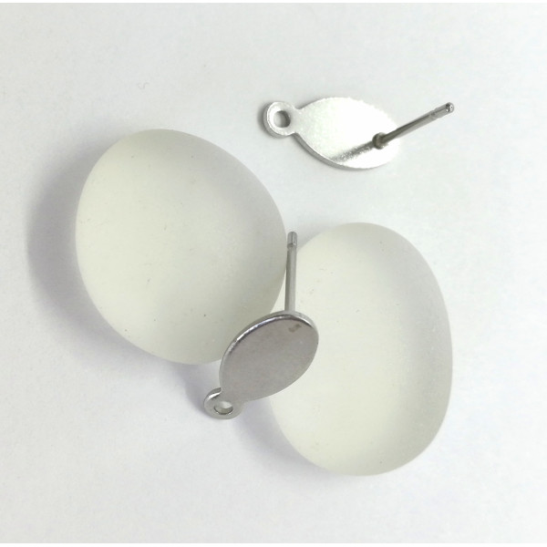 Post, Flat 15x7 mm Oval Pad with hole, Stainless Steel, per pair