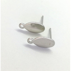 Post, Flat 15x7 mm Oval Pad with hole, Stainless Steel, per pair