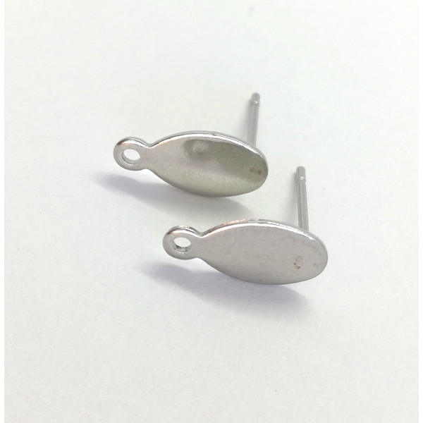 Post, Flat 15x7 mm Oval Pad with hole, Stainless Steel, per pair