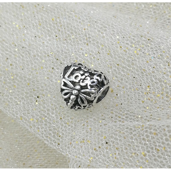 Heart shaped Alloy European Bead, Antique Silver, Large Hole, Set of 3