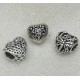 Heart shaped Alloy European Bead, Antique Silver, Large Hole, Set of 3