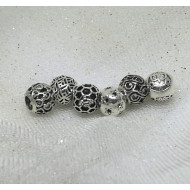 Alloy European Bead, Mixed designs, Antique Silver, Large Hole, set of 5