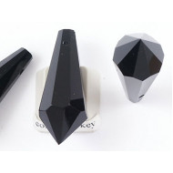 Faceted Glass Drop, Black, 14x37mm