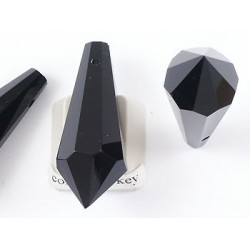 Faceted Glass Drop, Black, 14x37mm