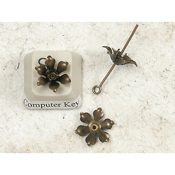 Vintage Brass Stamping Flower Bead 13mm
