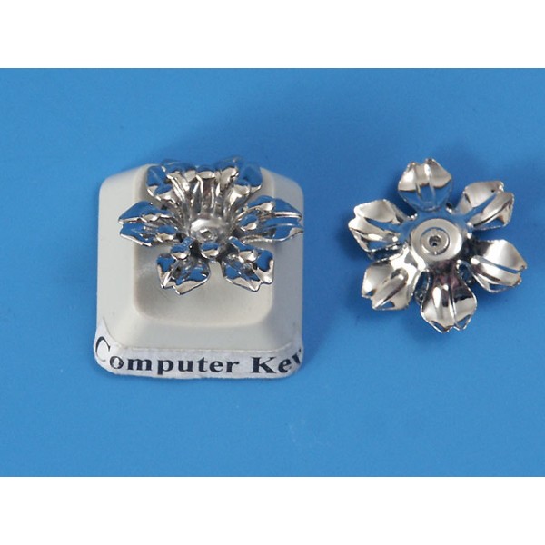 Vintage White Bronze plate Stamping Flower Bead 16mm