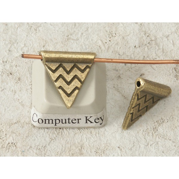 Charm Bead, triangle pennant, antiqued bronze, bag of 20