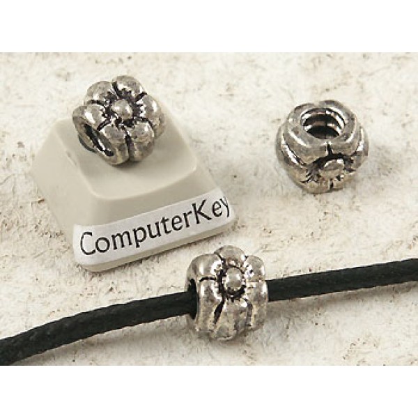 Large hole Flower Bead, antiqued silver, per 5 beads 