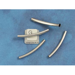 Curved Tube Metal Spacer Bead, 38mm x 3.3mm, platinum colour, bag of 20