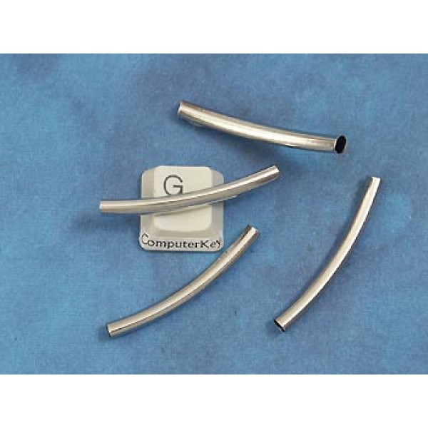 Curved Tube Metal Spacer Bead, 38mm x 3.3mm, platinum colour, bag of 20