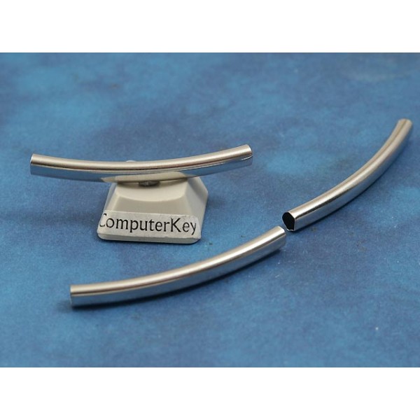 Curved Tube Metal Spacer Bead, 38mm x 3.3mm, platinum colour, bag of 20