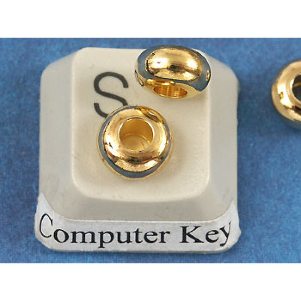 Large hole metal bead rondelle, 7mm dia x 3mm hole, gold plated, bag of 20