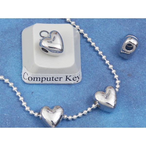 Heart bead, 7.5mm, nickel colour, bag of 20