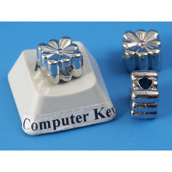 Flower Bead, 8mm, white bronze plate