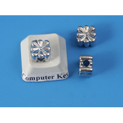 Flower Bead, 8mm, white bronze plate