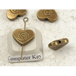 Heart Spacer Bead, with spiral, 15x12mm, Antique Bronze, bag of 20