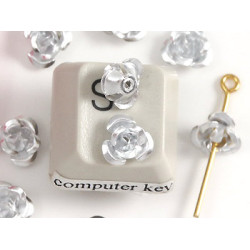 Aluminium Flower Beads, Silvery White, bag of 50