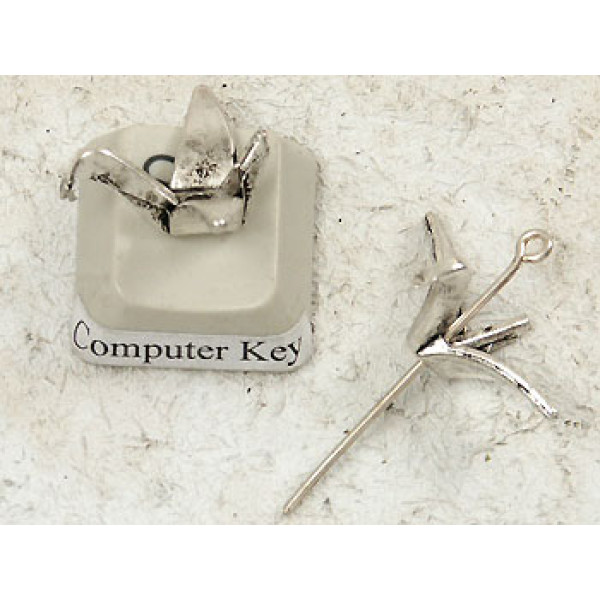 Origami Crane Bird Beads, bright silver, 21mm, each