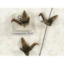 Origami Crane Bird Beads, antiqued bronze, 21mm, each
