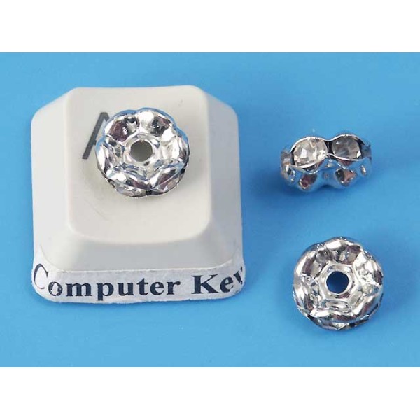 Rondelle, 8mm rhinestone, platinum colour