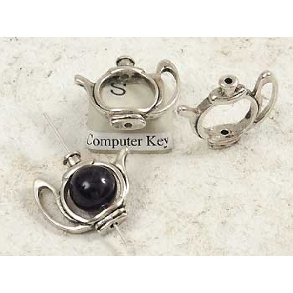 Bead Holder, Teapot, antiqued silver, each