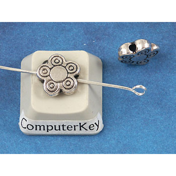 Boho Flower Power Beads, 10mm, antique silver colour