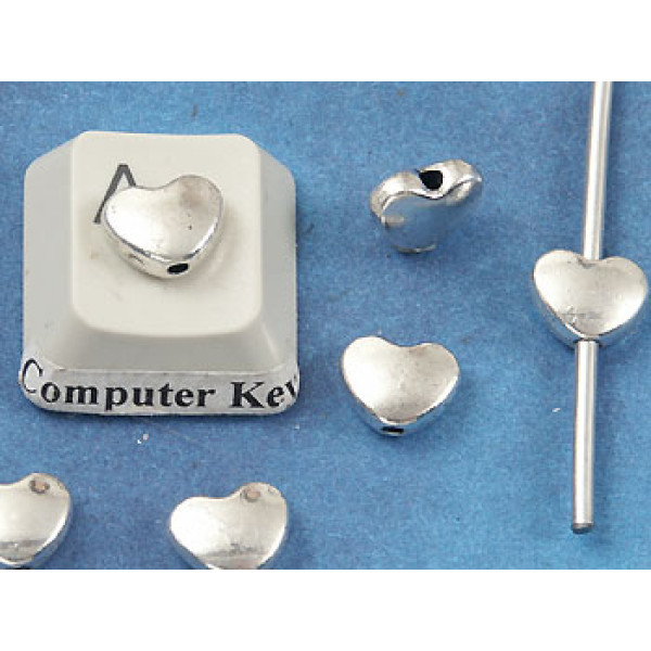 Heart bead, 6x8mm, antiqued silver plate