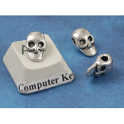 Cute mini skull bead, 3D, antiqued silver, per 50 beads