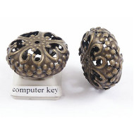 BIG Filigree oval bead, 23mm, antique bronze