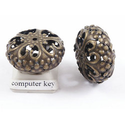 BIG Filigree oval bead, 23mm, antique bronze